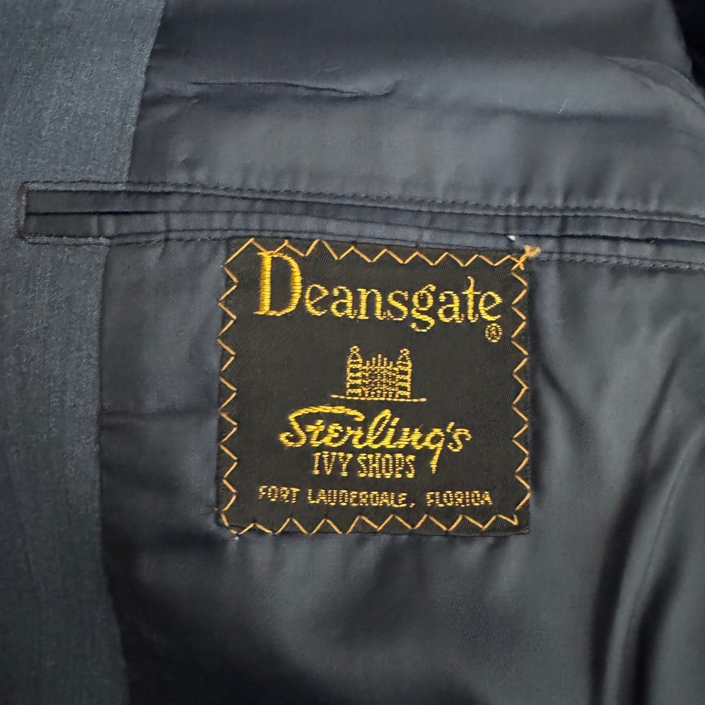 1970s Deansgate Suit Mens 41L 33x29 Blue Solid Vintage Ivy League Wash & Wear - Picture 4 of 8